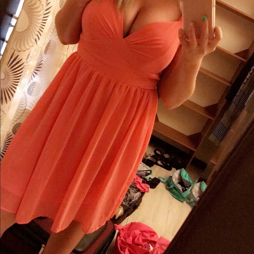 Beautiful coral “cold shoulder” dress, size L.